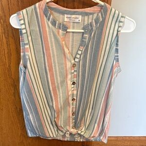 Modern Amusement Button-Down Striped Blouse - Blue and Pink